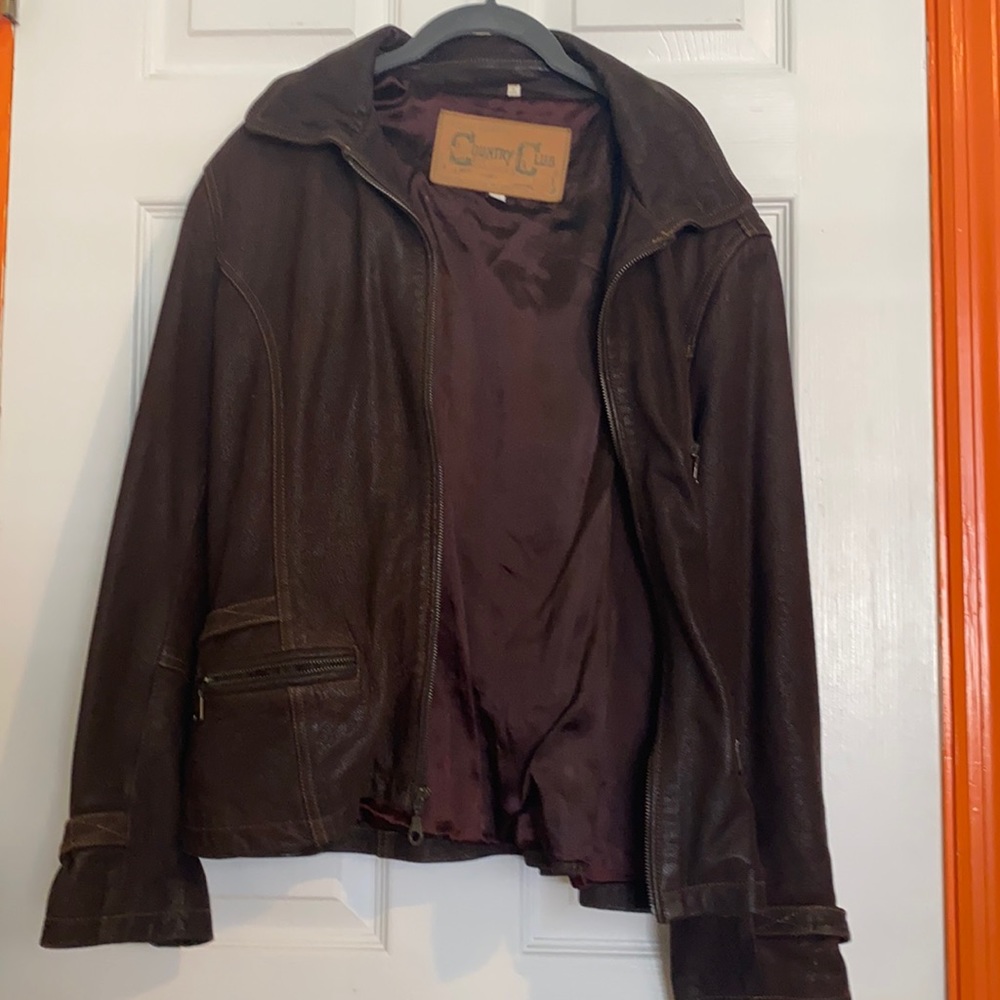 Vintage Leather Brown Bomber Jacket